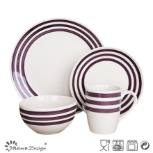 16PCS Ceramic Dinner Set with Purple Color Hand Painted Design